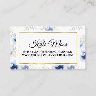 Gold und Blue Watercolor Florals Visitenkarte
