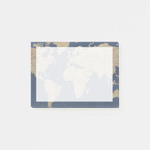 Gold- und Blue-World-Karte Post-it Klebezettel