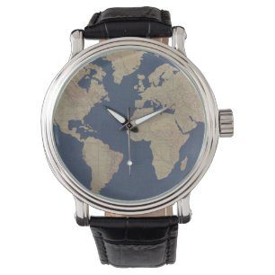 Gold und Blue World Map Armbanduhr