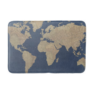 Gold und Blue World Map Badematte