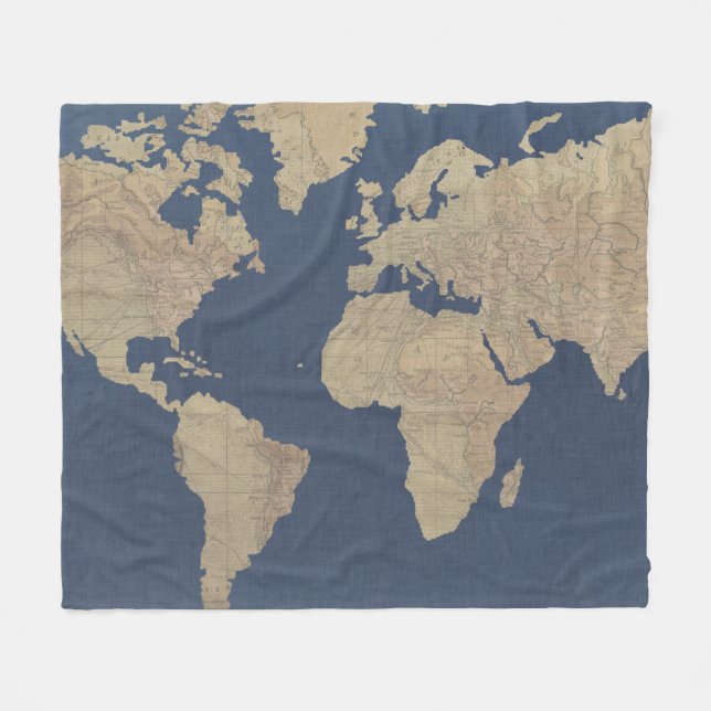 Gold und Blue World Map Fleecedecke (Vorderseite (Horizontal))