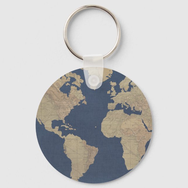 Gold und Blue World Map Schlüsselanhänger (Vorderseite)