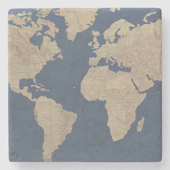 Gold und Blue World Map Steinuntersetzer (Vorderseite)