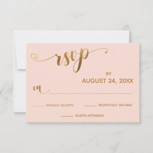 Gold und Blush Pink UAWG Kalligraphie mit Herz RSVP Karte