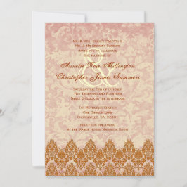 Gold- und Blush-Spitzen- und Grunge-Damask Hochzei Einladung