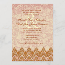Gold- und Blush-Spitzen- und Grunge-Damask Hochzei Einladung