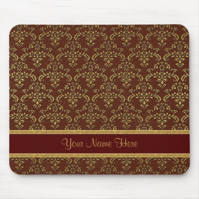 Gold und Brown Damask Mousepad (Vorne)