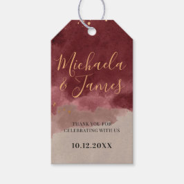 Gold und Burgund-Aquarelltafeln Geschenkanhänger