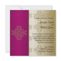 Gold und Burgund Damask Posh Wedding Einladung