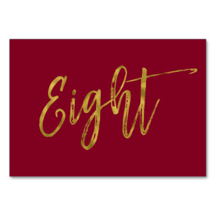 Gold und Burgund Elegante Tischnummer Acht.