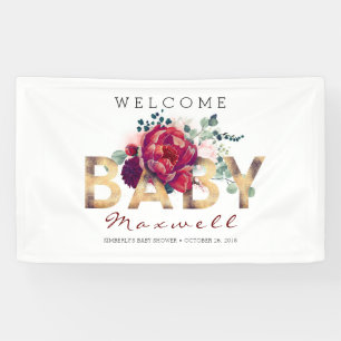 Gold- und Burgund-Floral-Baby-Dusche Banner