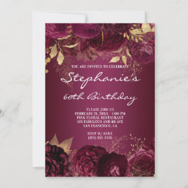 Gold und Burgund Floral Ombre 60. Geburtstag Einladung