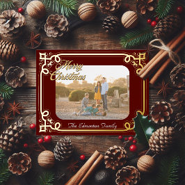 Gold und Burgund Gerahmtes Foto Weihnachten Folien Feiertagspostkarte