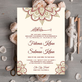 Gold und Burgund Henna Mehndi Islamische Hochzeit Einladung