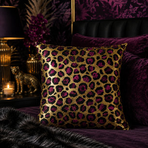 Gold- und Burgunder-Leopardenprint-Muster Kissen
