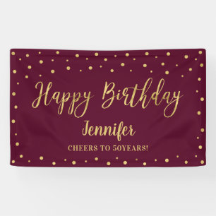 Gold- und Burgunder-rot Happy Birthday Partybanner Banner