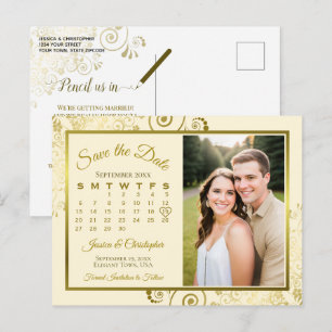 Gold- und Creme-Hochzeit-Save-the-Date-Kalender-Fo Ankündigungspostkarte