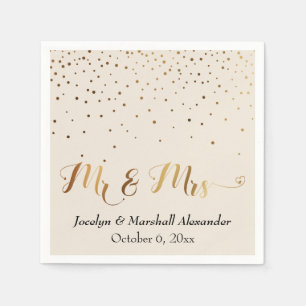Gold- und Creme-Schriftzug 'Mr & Mrs Herz' mit Kon Serviette