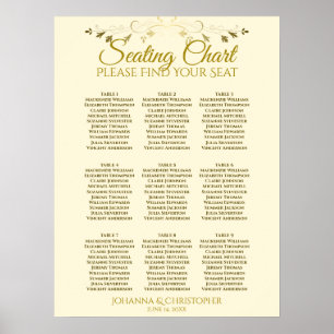 Gold- und cremefarbene einfache 9-Tische-Hochzeits Poster