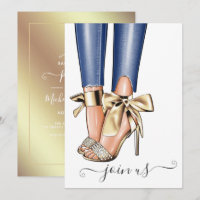 Gold und Denim Fashionista Bachelorette Einladung