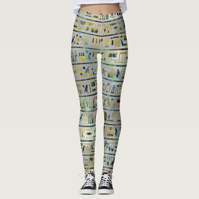 Gold- und der Ohrschneckeägyptische Hieroglyphen Leggings (Vorderseite)