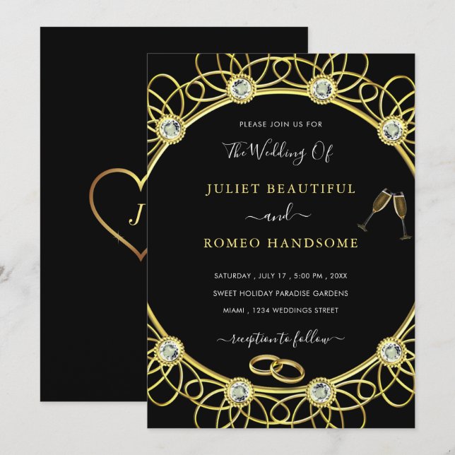 Gold und Diamanten Elegante Schwarze Hochzeit Einl (Vorne/Hinten)