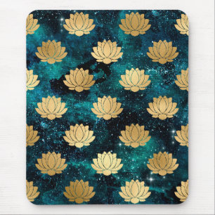 Gold- und dunkelgrünes Galaxy-Dharma-Mandala-Muste Mousepad