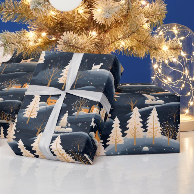 Gold und Dusty Blue Winter Geschenkpapier (Feiertage)