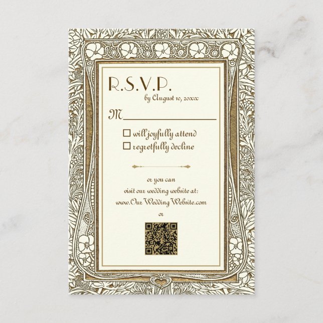 Gold und Elfenbein Eleganter Jugendstil R.S.V.P. Begleitkarte (Vorderseite)