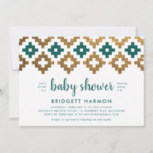 Gold und Emerald Boho Aztec Baby Shower Einladung