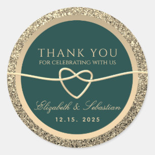 Gold und Emerald Green Wedding Vielen Dank Runder Aufkleber