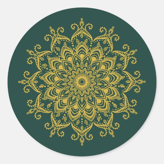 Gold und Emerald Mehendi Henna Umschlag Aufkleber (Vorderseite)