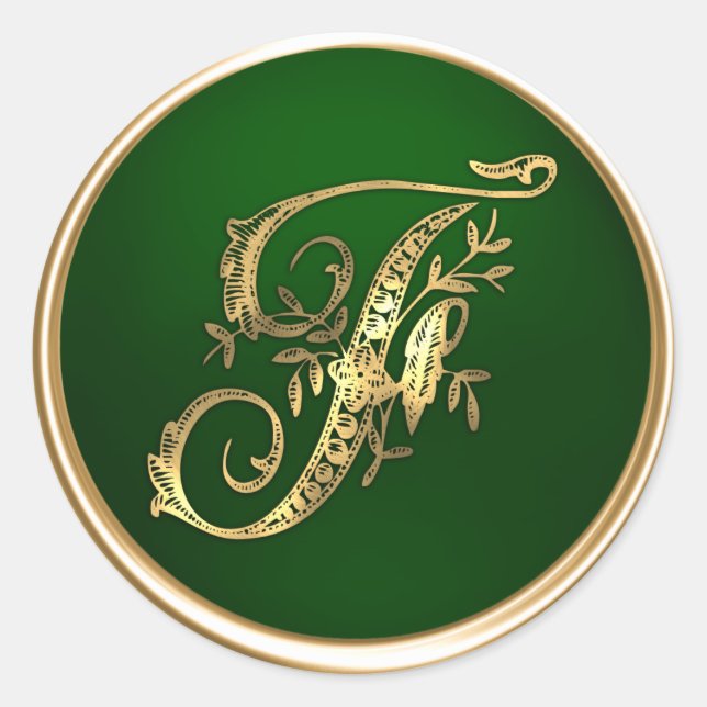 Gold und Emerald Monogram F Umschlag Aufkleber (Vorderseite)