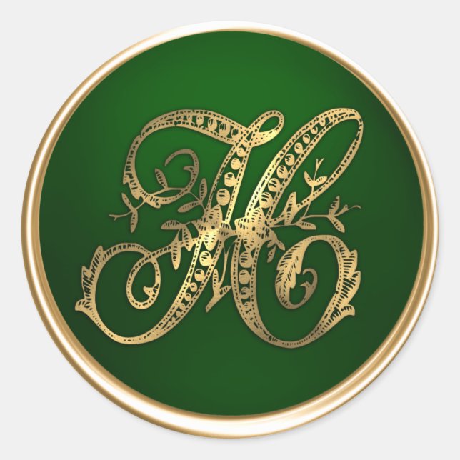 Gold und Emerald Monogram H Umschlag Aufkleber (Vorderseite)