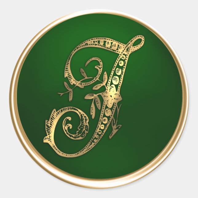 Gold und Emerald Monogram J Umschlag Aufkleber (Vorderseite)