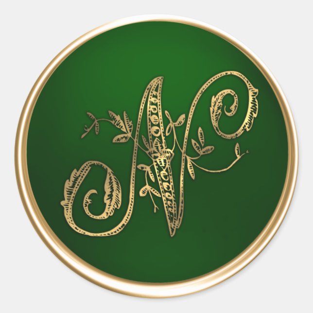 Gold und Emerald Monogram N Umschlag Aufkleber (Vorderseite)