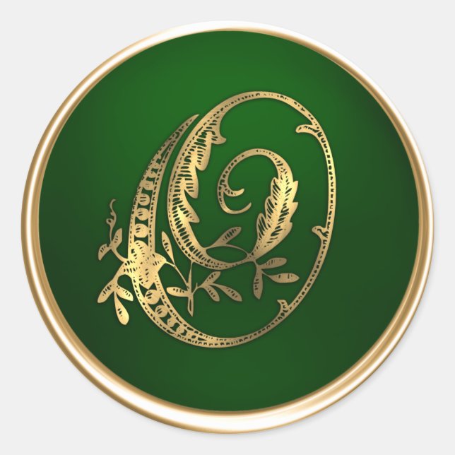 Gold und Emerald Monogram O Umschlag Aufkleber (Vorderseite)