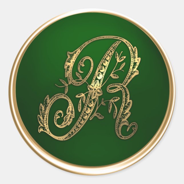 Gold und Emerald Monogram R Umschlag Aufkleber (Vorderseite)