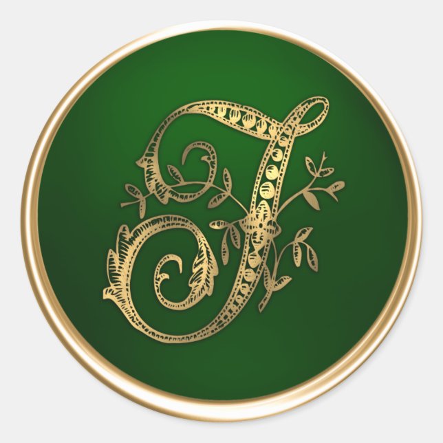 Gold und Emerald Monogram T Umschlag Aufkleber (Vorderseite)