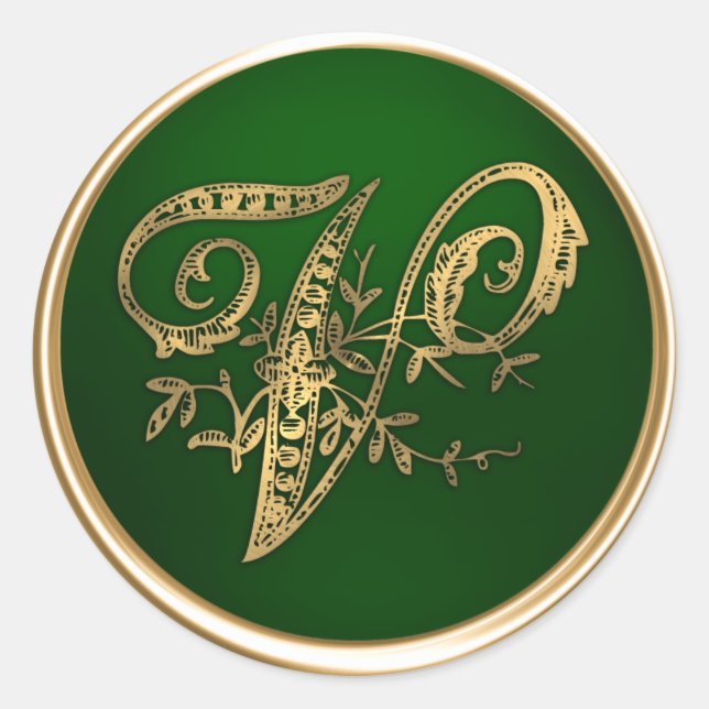 Gold und Emerald Monogram V Umschlag Aufkleber (Vorderseite)
