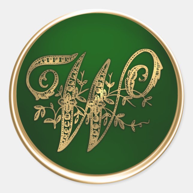 Gold und Emerald Monogram W Umschlag Aufkleber (Vorderseite)
