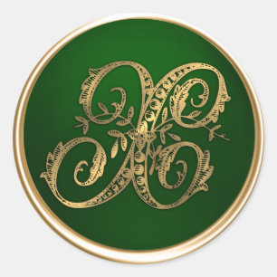 Gold und Emerald Monogram X Umschlag Aufkleber