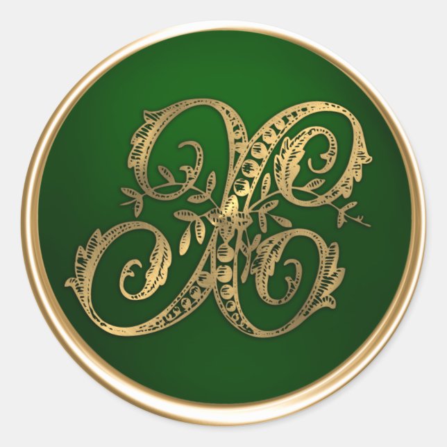 Gold und Emerald Monogram X Umschlag Aufkleber (Vorderseite)