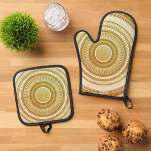 Gold- und Glitter-Mandala Ofenhandschuh & Topflappen-Set