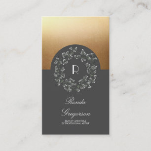 Gold- und Graublumen-Babys-Breath-Kranz-Monogramm Visitenkarte