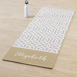Gold und Gray Trellis Monogram | Editierbare Farbe Yogamatte