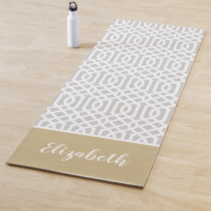 Gold und Gray Trellis Monogram Editierbare Farbe Yogamatte