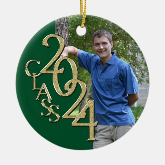Gold und Green Abschluss Class of 2024 Foto Keramikornament (Vorne)