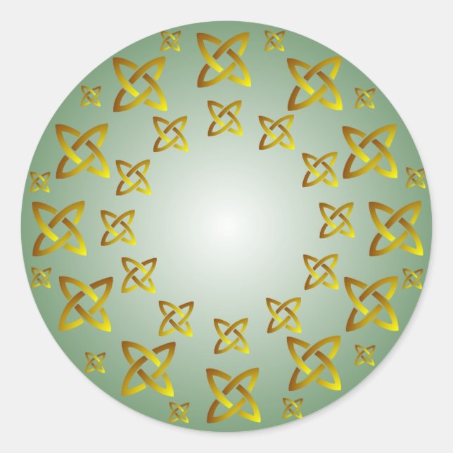 Gold und Green Celtic Knot Pattern Round Aufkleber (Vorderseite)