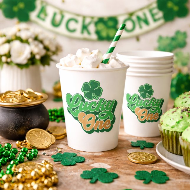 Gold und Green Lucky One First Birthday Paper Cups Pappbecher (Gold and Green Lucky One First Birthday Paper Cups)